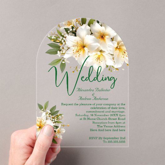 エレガントなウェディングツツツツツジ白い黄色の花 アクリル招待状 (インサイチュ (ポータブル))