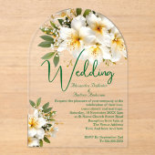 エレガントなウェディングツツツツツジ白い黄色の花 アクリル招待状 (正面)