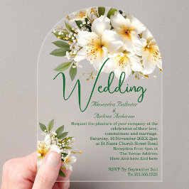 エレガントなウェディングツツツツツジ白い黄色の花 アクリル招待状