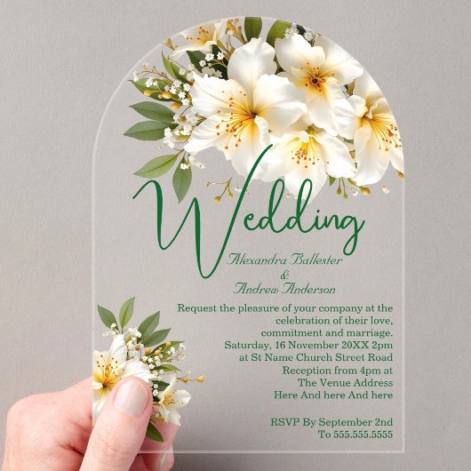 エレガントなウェディングツツツツツジ白い黄色の花 アクリル招待状