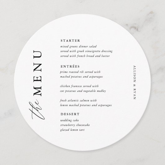 エレガントなウェディングテーブルサークルメニューカード メニュー (正面)