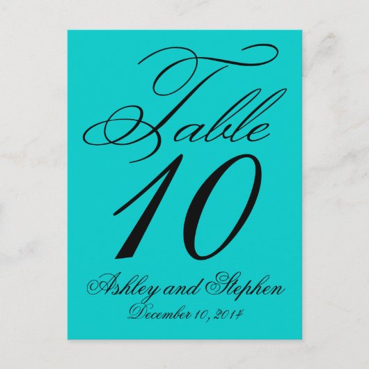 エレガントなウェディングテーブルナンバーカードアクアブルー インビテーションポストカード (正面)