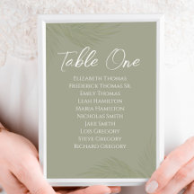 エレガントなウェディングテーブルナンバーグリーンパーム葉