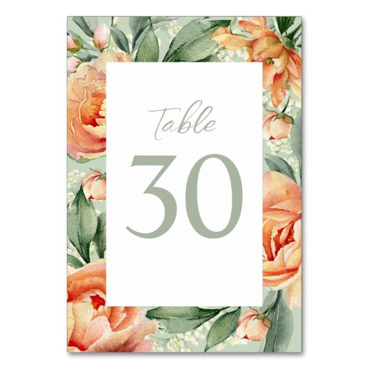 エレガントなウェディングテーブルナンバーグリーンピーチフローラ テーブルナンバー (正面)