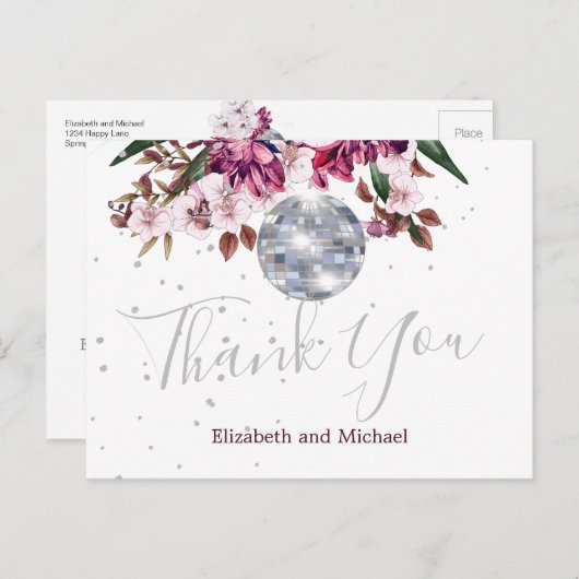 エレガントなウェディングディスコ銀感謝はがき ポストカード (正面/裏面)