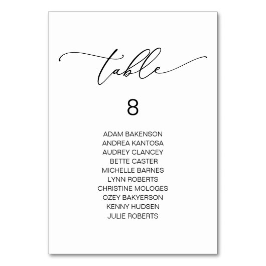 エレガントなウェディングディナー、ゲストのシーティングチャート テーブルナンバー (正面)