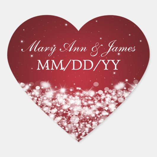エレガントなウェディングデイトスタースパークルレッド ハートシール (正面)