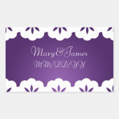 エレガントなウェディングデイトホワイトレースパープル 長方形シール (正面)