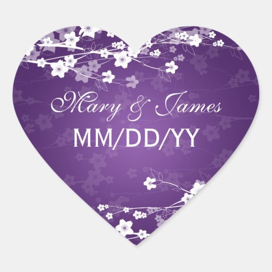 エレガントなウェディングデートさくらんぼブロッサムパープル ハートシール (正面)
