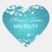 エレガントなウェディングデートさくらんぼブロッサムブルー ハートシール (正面)