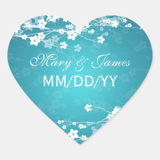 エレガントなウェディングデートさくらんぼブロッサムブルー ハートシール (正面)
