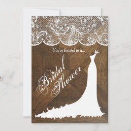 エレガントなウェディングドレスとレースオンバーンウッド 招待状