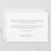 エレガントなウェディングドレスのブライズシャワー サンキューカード (裏面)