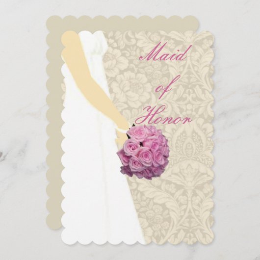 エレガントなウェディングドレスのメイドオブオナーカード 招待状 (正面/裏面)
