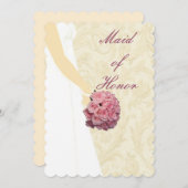 エレガントなウェディングドレスのメイドオブオナードカード 招待状 (正面/裏面)
