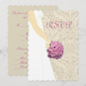 エレガントなウェディングドレスの返信カード 招待状 (正面/裏面)