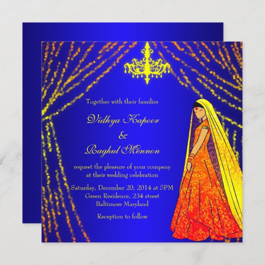 エレガントなウェディングドレスはシャンデリアの招待状をつけます 招待状 (正面/裏面)