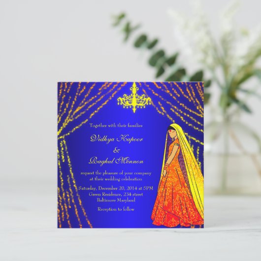 エレガントなウェディングドレスはシャンデリアの招待状をつけます 招待状 (スタンド正面)