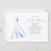 エレガントなウェディングドレスダスティブルーブライダルシャワー 招待状 (正面)