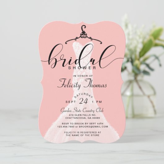 エレガントなウェディングドレスブライダルシャワー招待 招待状 (スタンド正面)