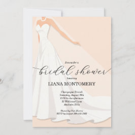 エレガントなウェディングドレス ピーチ ブライダルシャワー 招待状