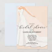 エレガントなウェディングドレス　ピーチ ブライダルシャワー 招待状 (正面/裏面)