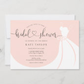 エレガントなウェディングドレス ブッシュピンクのブライズシャワー 招待状 (正面)
