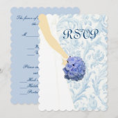 エレガントなウェディングドレス ブルー 返信カード 招待状 (正面/裏面)