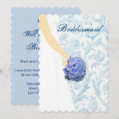 エレガントなウェディングドレス 青いブライドメイドカード 招待状 (正面/裏面)
