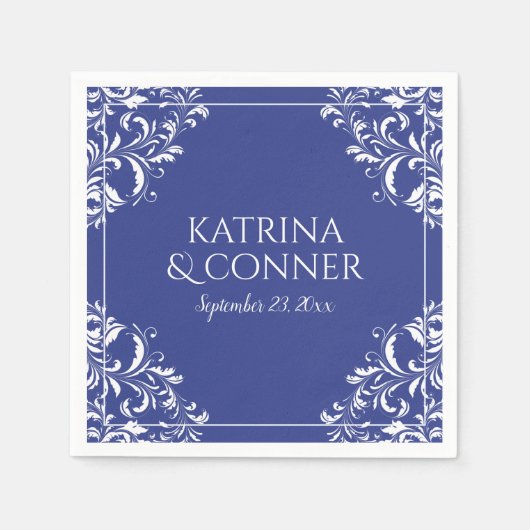 エレガントなウェディングナプキン | ナディネ王室の(青) スタンダードカクテルナプキン (正面)