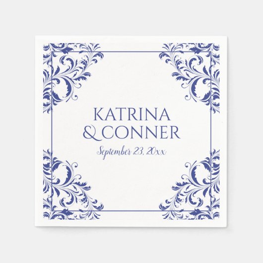 エレガントなウェディングナプキン | ナディネ王室の(青) 2 スタンダードカクテルナプキン (正面)