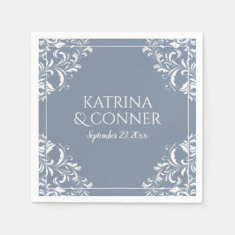 エレガントなウェディングナプキン |ナディネ（ほこりっぽい青） スタンダードカクテルナプキン