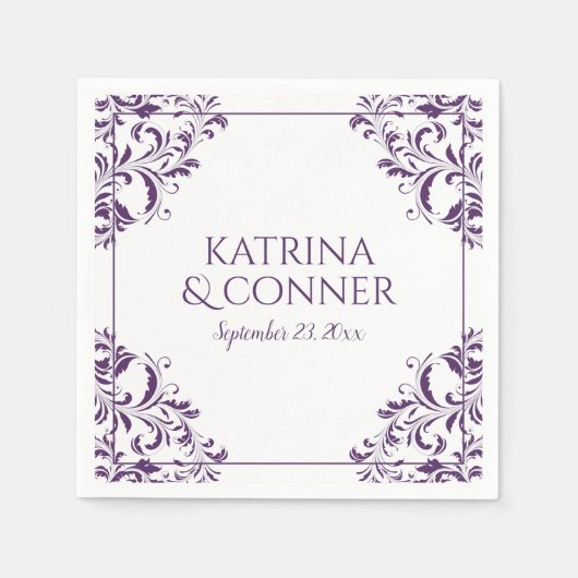 エレガントなウェディングナプキン |ナディネ（プラム/紫） 2 スタンダードカクテルナプキン (正面)