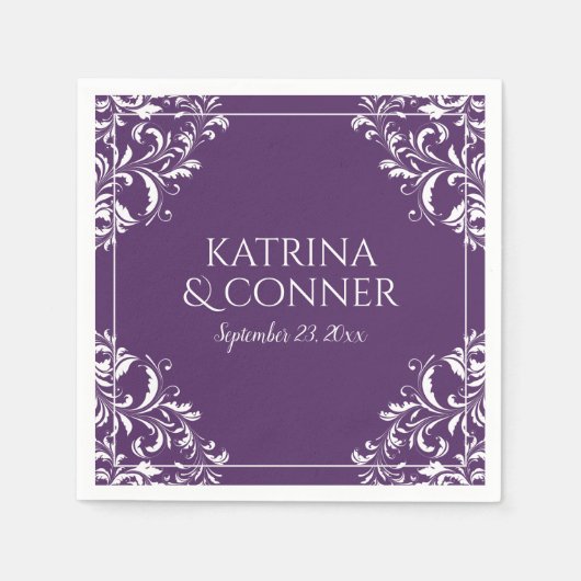 エレガントなウェディングナプキン |ナディネ（プラム/紫） 2 スタンダードカクテルナプキン (正面)