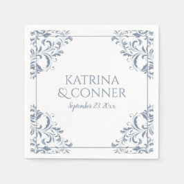 エレガントなウェディングナプキン |ナディーン（ほこりっぽい青） 2 スタンダードカクテルナプキン