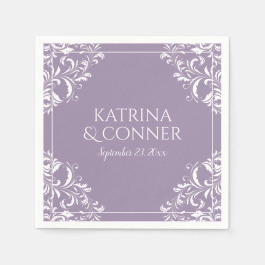 エレガントなウェディングナプキン | ナディーン(ラベンダー) スタンダードカクテルナプキン (正面)