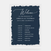 エレガントなウェディングネイビーブルーウェルカムとタイムライン アクリルサイン (正面)