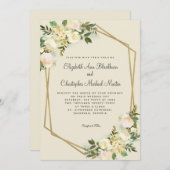 エレガントなウェディングバラフローラ金ゴールド幾何学的 招待状 (正面/裏面)