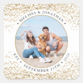 エレガントなウェディングパーソナライズされた金ゴールドグリッター写真 スクエアシール (正面)