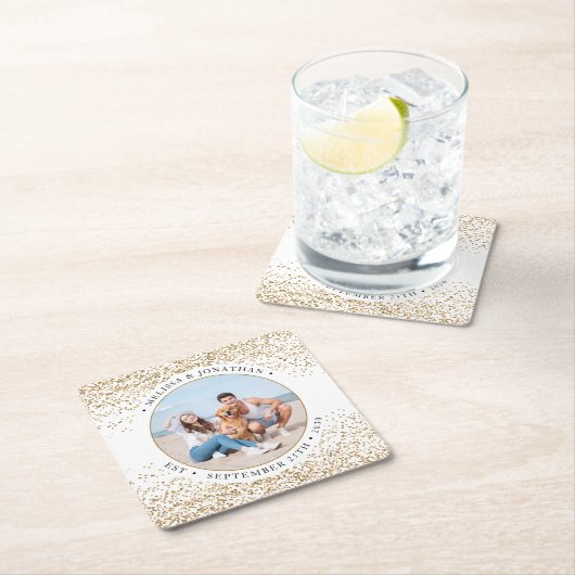 エレガントなウェディングパーソナライズされた金ゴールドグリッター写真 スクエアペーパーコースター (インサイチュ)