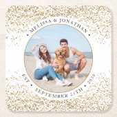 エレガントなウェディングパーソナライズされた金ゴールドグリッター写真 スクエアペーパーコースター (正面)