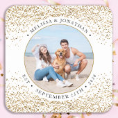 エレガントなウェディングパーソナライズされた金ゴールドグリッター写真 スクエアペーパーコースター