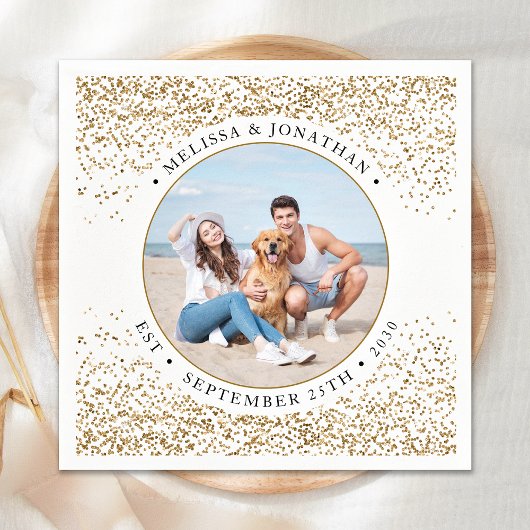 エレガントなウェディングパーソナライズされた金ゴールドグリッター写真 スタンダードカクテルナプキン