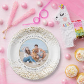 エレガントなウェディングパーソナライズされた金ゴールドグリッター写真 ペーパープレート (パーティー)