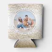 エレガントなウェディングパーソナライズされた金ゴールドグリッター写真 缶クーラー (正面)