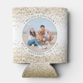 エレガントなウェディングパーソナライズされた金ゴールドグリッター写真 缶クーラー (裏面)