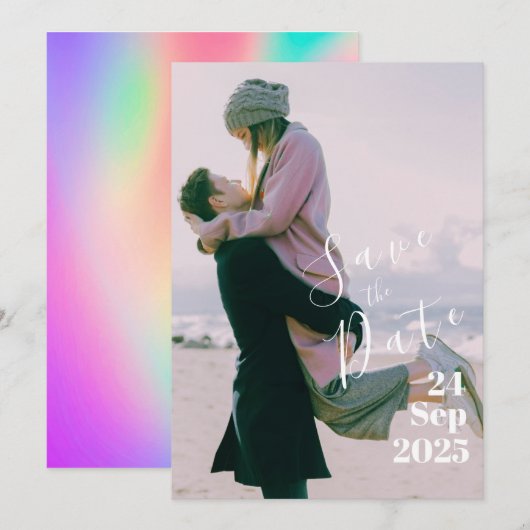 エレガントなウェディングパーソナル数々のフォトカラー絞り染め セーブザデート (正面/裏面)