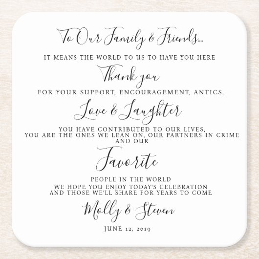 エレガントなウェディングパーティー結婚/sありがとう スクエアペーパーコースター (正面)