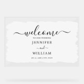 エレガントなウェディングパーティー絵を描ウェルカムホワイトブラック アクリルサイン (正面)