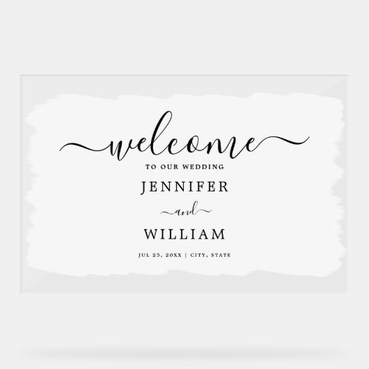 エレガントなウェディングパーティー絵を描ウェルカムホワイトブラック アクリルサイン (正面)